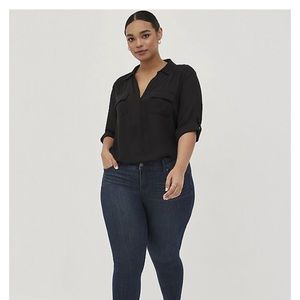 NWT Torrid Harper Georgette Collared 3/4 Sleeve Blouse Black